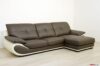 Brown and cream leather sofa with chaise longue
