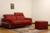 Red leather sofa with steel details