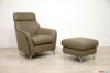 Modern armchair with pouf in gray leather