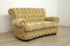 Chesterfield style sofa with high back in beige damask fabric