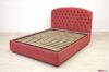 Capitonné double bed with storage in pink microfiber fabric