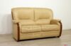 Two-seater beige leather and wood sofa