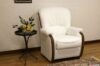 White leather armchair with exposed wood