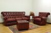 Luxury living room in burgundy distressed leather