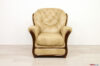Classic beige leather and walnut wood armchair
