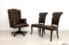Brown leather armchair and office chairs