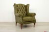 Classic bergere armchair in vintage green leather
