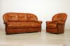 Classic brown leather and exposed wood living room