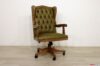 Green leather and light walnut wood office armchair