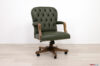 Small classic office chair in green leather and wooden armrests