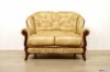 Classic 2-seater wood and leather sofa with high feet