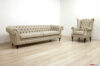 Ivory leather capitonné living room with high feet