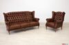 Living room bergere composed of brown marbled leather sofa and armchair
