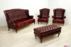 Classic antique red leather capitonné bergere living room
