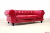 Fuchsia vintage leather modern Chesterfield sofa with black high feet