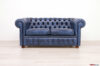 Vintage blue leather 2-seater Chesterfield sofa