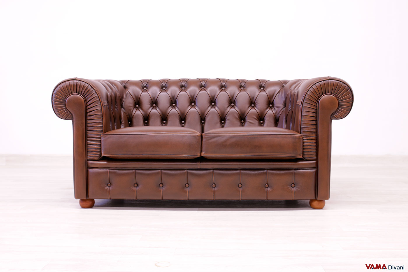 Chesterfield 2 seater brown leather sofa on offer
