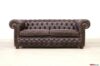 Vintage dark brown leather Chesterfield Club sofa with aged brass nails